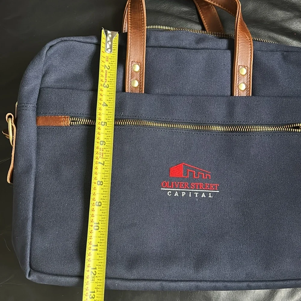 Hudson Sutler Heritage Slim Briefcase navy with leather handles